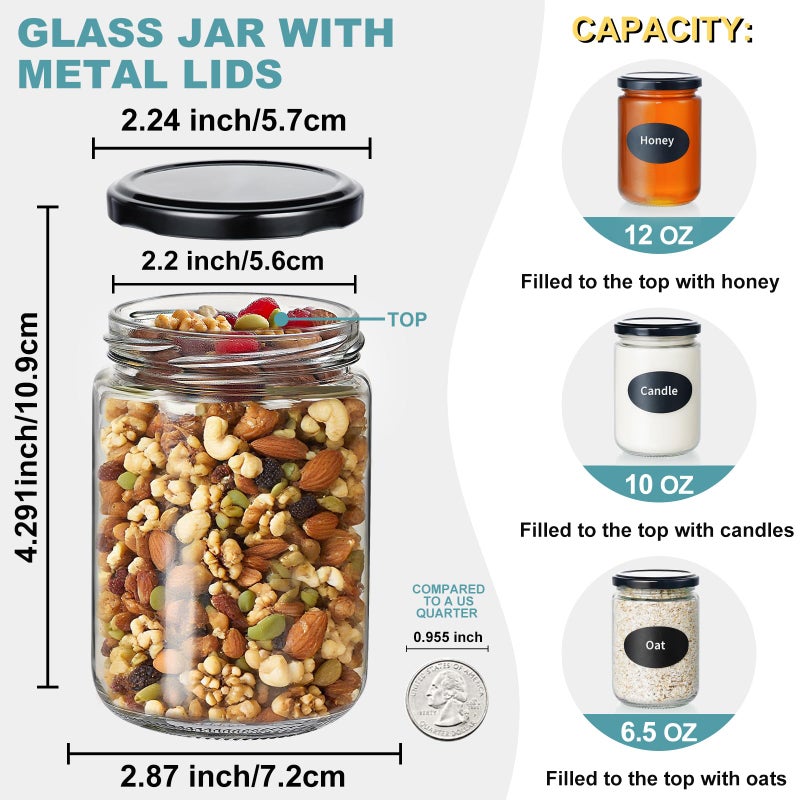 Ritayedet 12oz Glass Jars with Lids, 20 Pcs Empty Candle Jars for Making Candle, Mason Canning Jars for Spice, Jam, Liquid, Baby Food Storage, Meal Prep, Craft, DIY Gift, Sample Container, Dishwasher Safe - Image 3